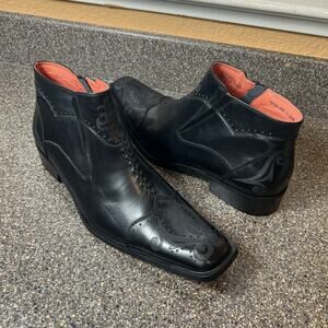 Robert Wayne Durango Mens Black Leather Fleur De Lis Ankle Zip Boots Size 11 New